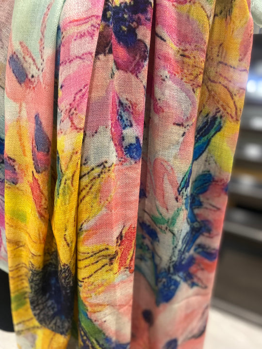 Floral Saga  100% Cashmere Julian Scarf /Wrap