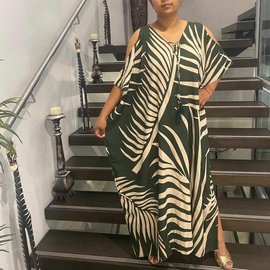 Maya Rayon Cold Shoulder Long Kaftan. Sizes Available AU 8-14