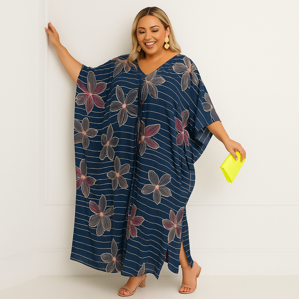 Maya Navy Blue Cotton Kaftan Dress-Sizes Available AU 12-30