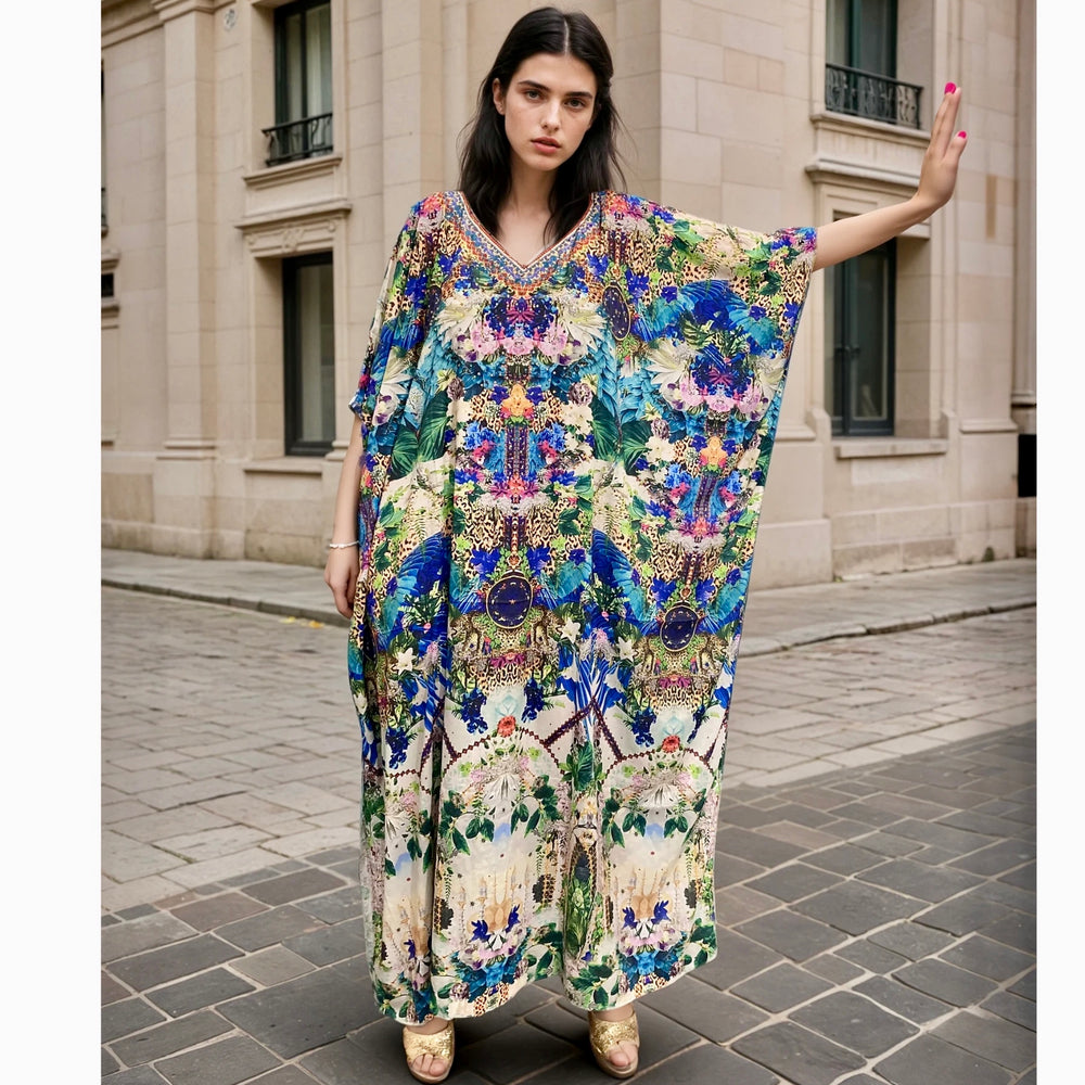 Royal Milan Maya Silk Mix Bling Kaftan.Sizes Available AU 12-32