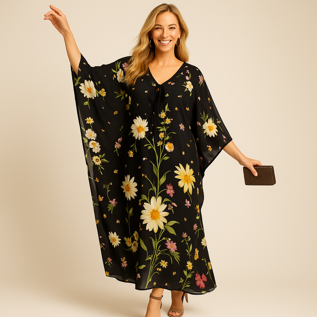 Black Royals Maya Resort Wear Kaftan-Front tie with Bling.Sizes Available AU 16-30