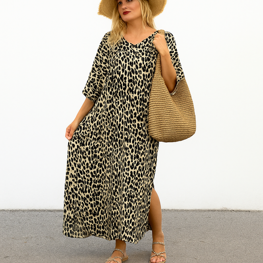 Leopard Rayon Maya Kaftan Dress One Size Fits All 16 to 26