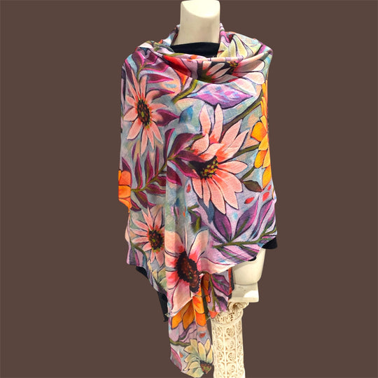Wearable art 100% Cashmere Julian Scarf /Wrap-Perfect Spring Layer-More Designs Available