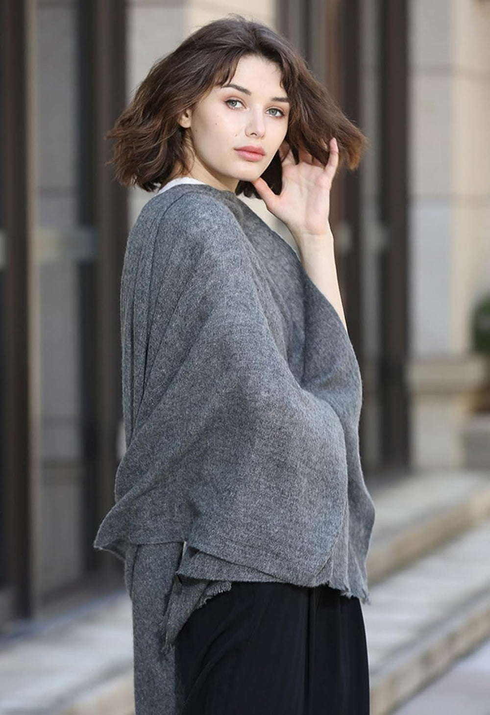 Grey Pure Cashmere handwoven Julian Scarf Shawl/Wrap