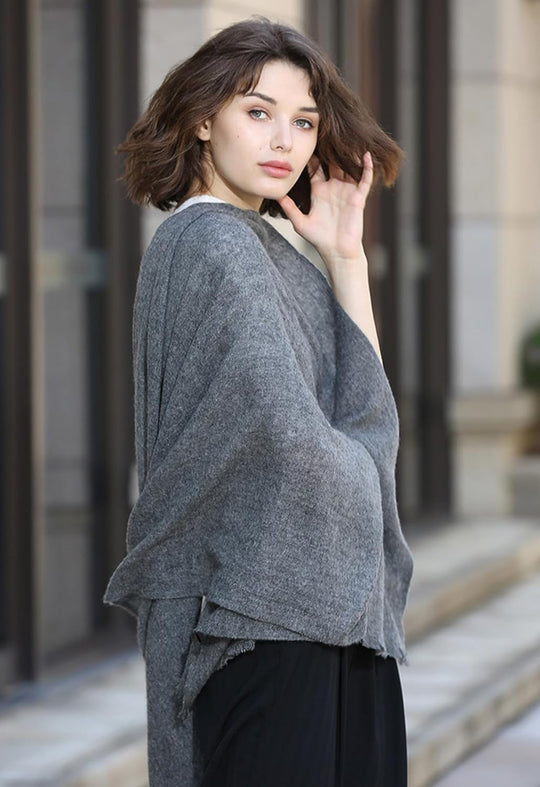 Grey Pure Cashmere handwoven Julian Scarf Shawl/Wrap