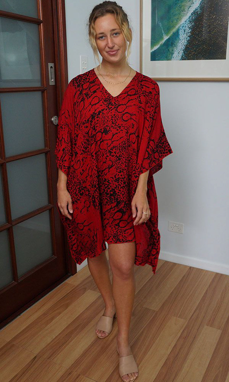 Red Maya Top Tunic KaftanOSFA 14-26