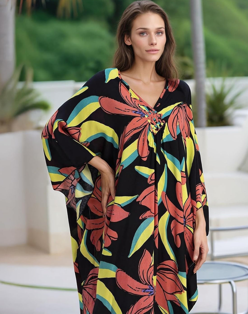Black Maya Tropical Loose, Casual Kaftan -  AU 8-20