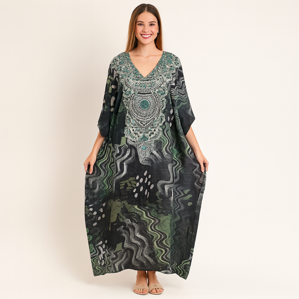 Green Coco Bella Viscose Silk Maxi kaftan
