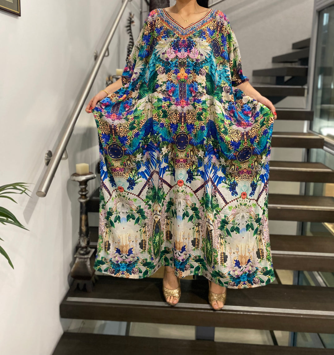 Royal Milan Maya Silk Mix Bling Kaftan.Sizes Available AU 12-32