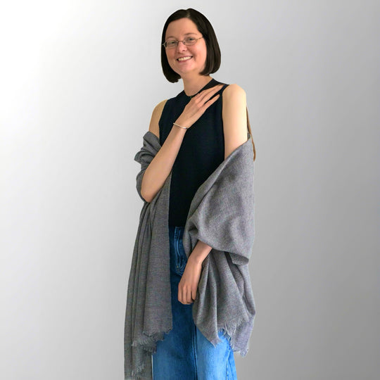 Grey Pure Cashmere handwoven Julian Scarf Shawl/Wrap
