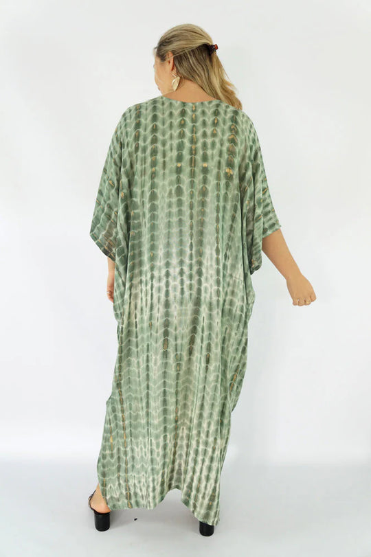 Green Drops Maya Long Kaftan One Size AU 12-26