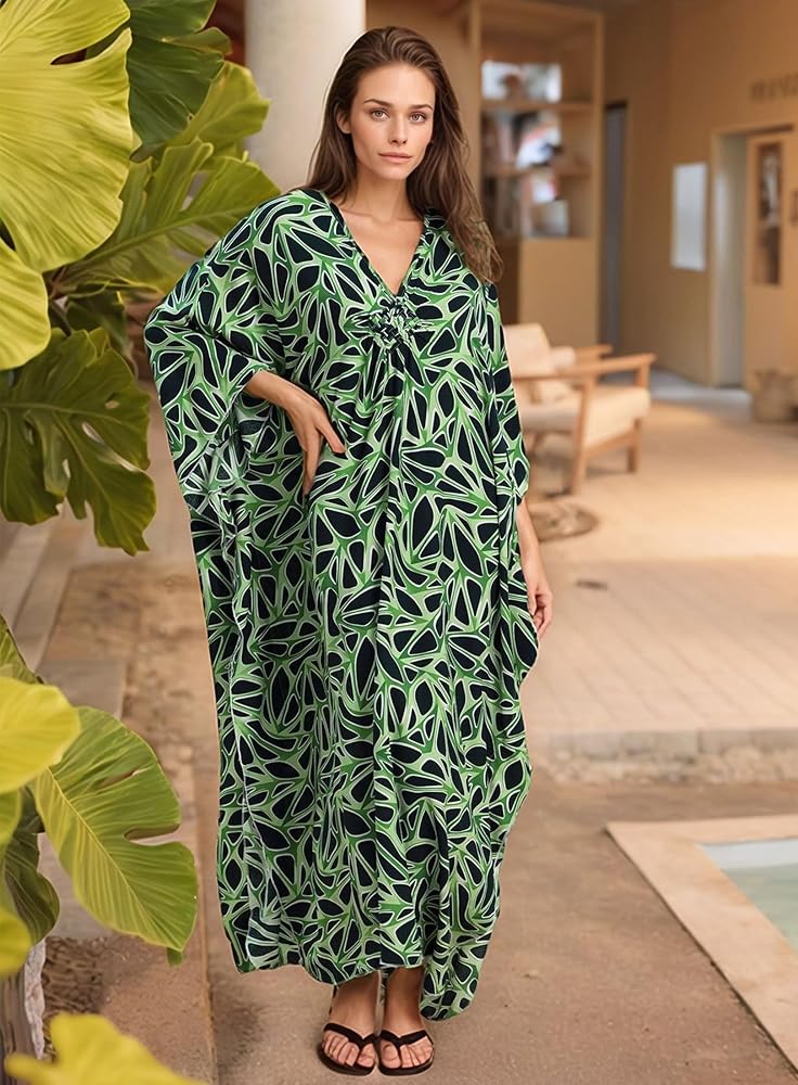 Green Maya Tropical Loose, Casual Kaftan -  AU 8-20