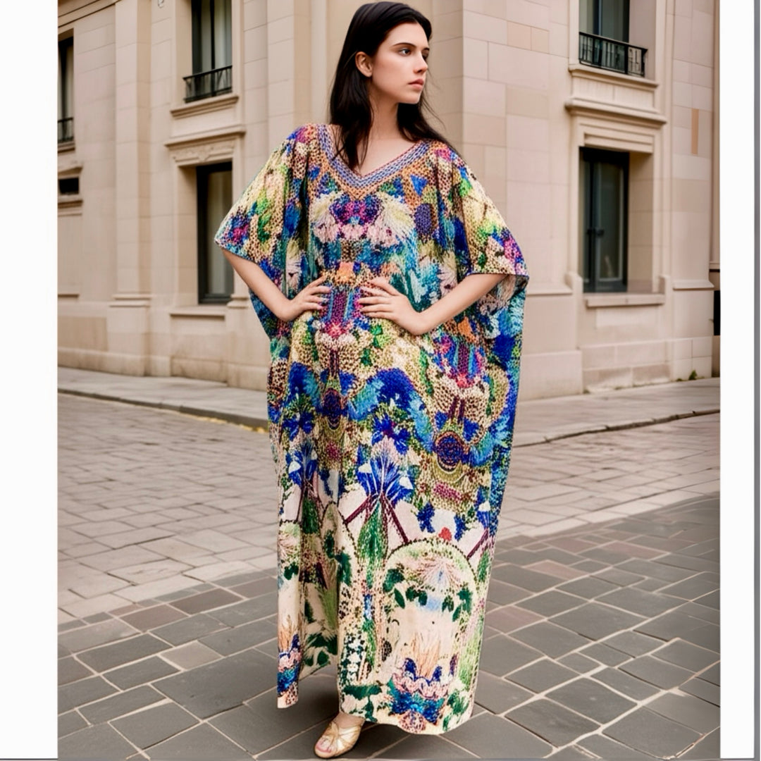 Royal Milan Maya Silk Mix Bling Kaftan.Sizes Available AU 12-32
