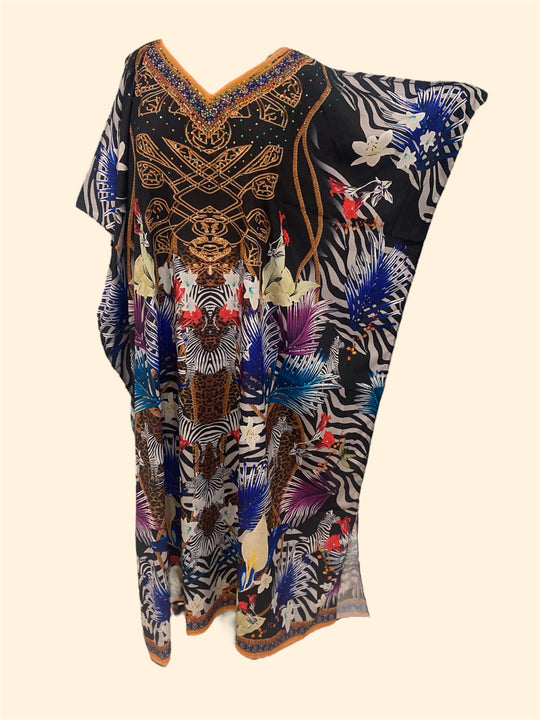 Black Maya Silk Mix Bling Kaftan.         Sizes Available AU 12-32