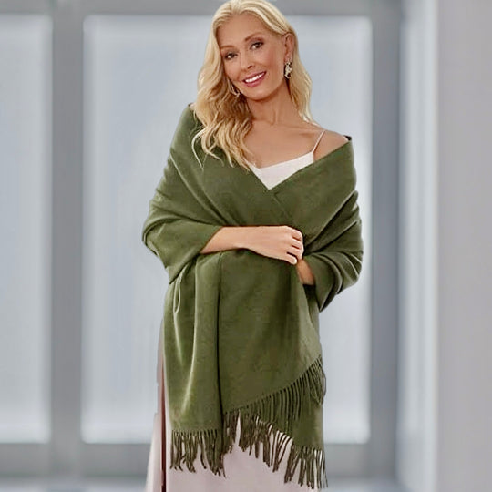 DEIA Green Fringe wool blend Scarf/ Stole