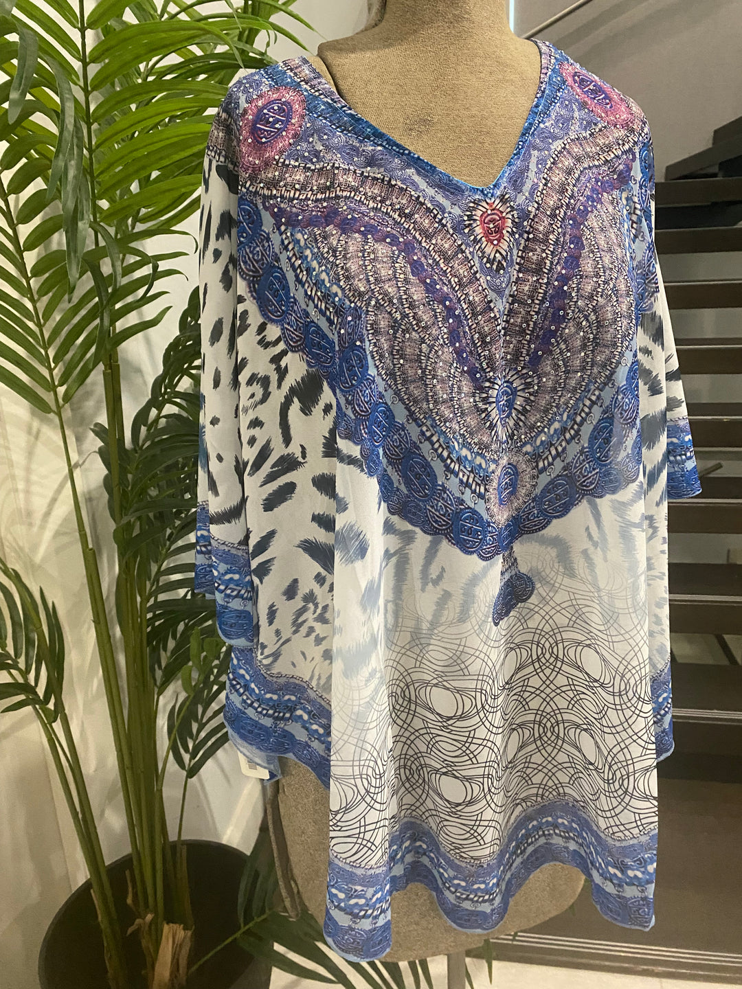 Kyra Relax Fit Bohemian Sheer Embellished  Kaftan Top One Size 10 to 22