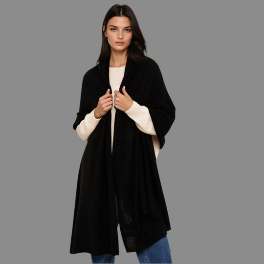 Black Julian 100% Cashmere Knitted 2 Ply  Extra large Travel Wrap/Shawl