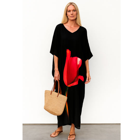 Black Boho Rayon Maya kaftan dress - Sizes Available AU 14-30