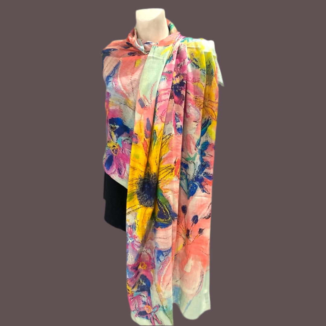 Floral Saga  100% Cashmere Julian Scarf /Wrap