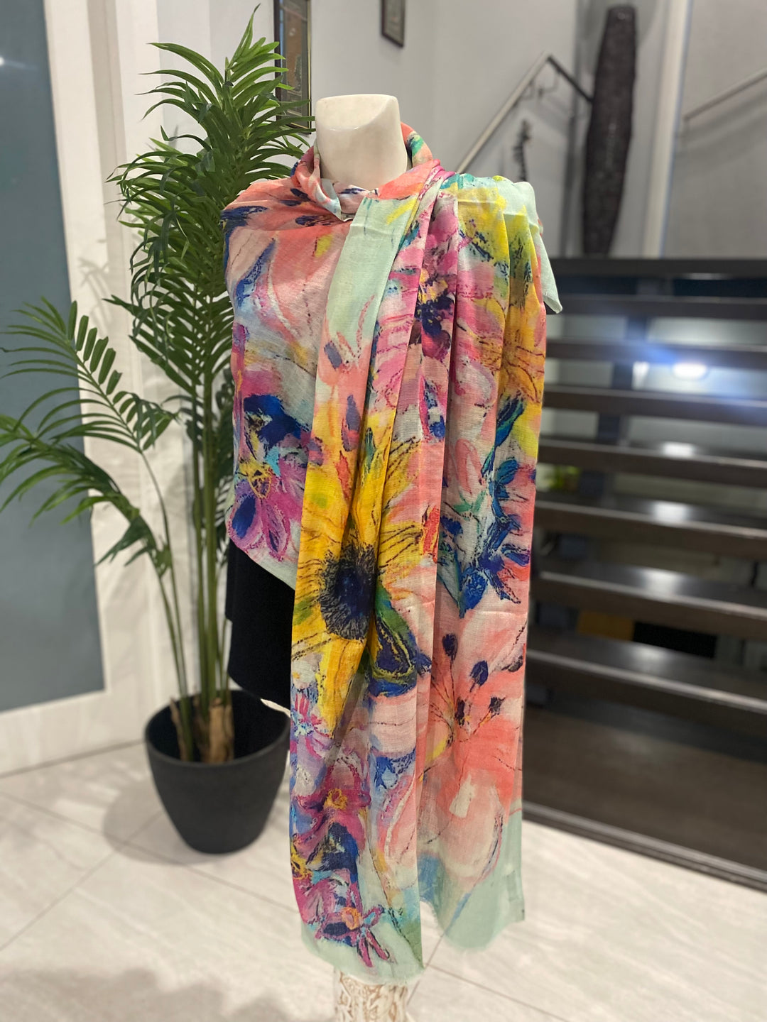 Floral Saga  100% Cashmere Julian Scarf /Wrap