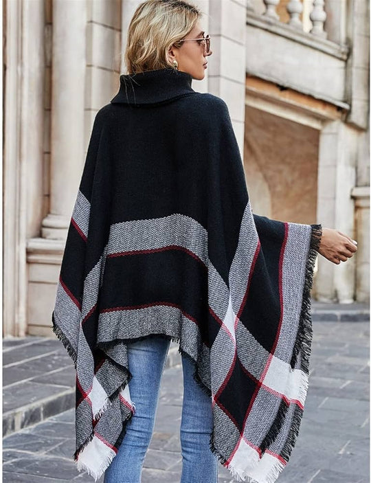 Black Turtleneck poncho shawl wrap