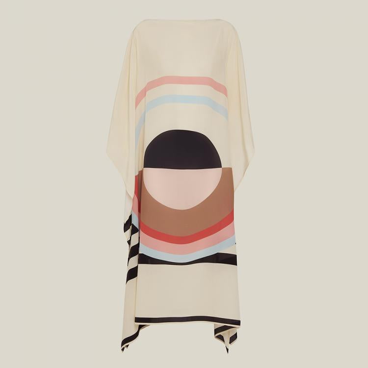 Lillie Beige Geometrical MIDI  Kaftan Dress
