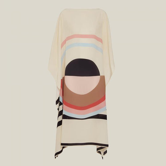 Lillie Beige Geometrical MIDI  Kaftan Dress