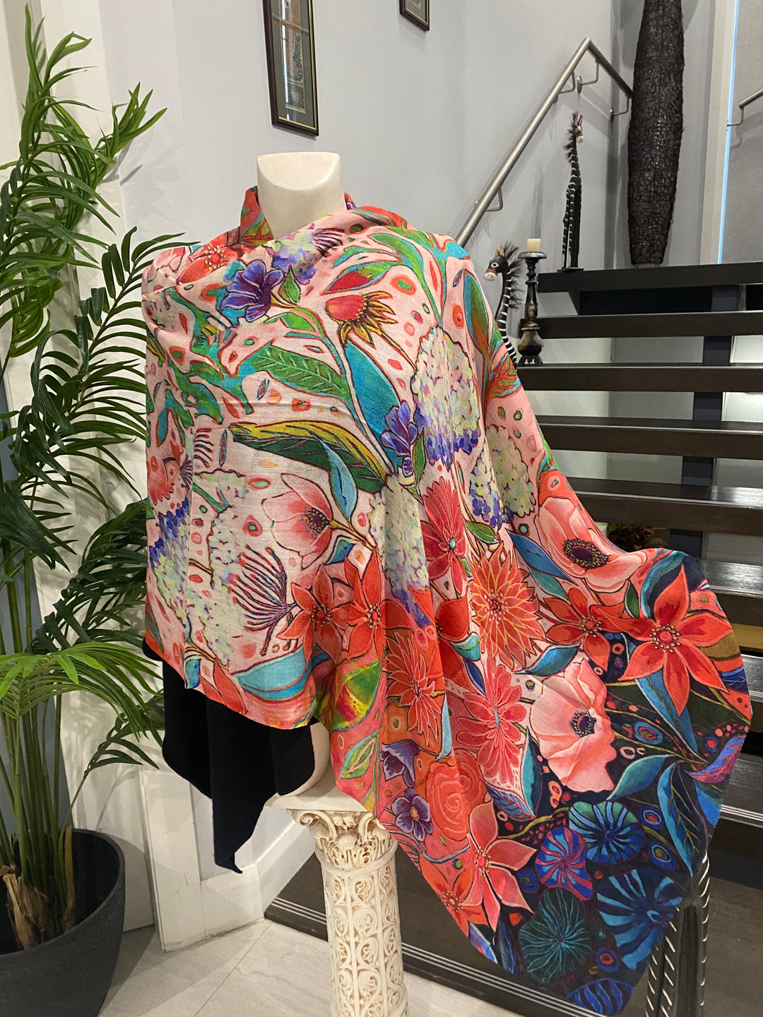 Floral Wearable Art 100% Cashmere Julian Scarf /Wrap