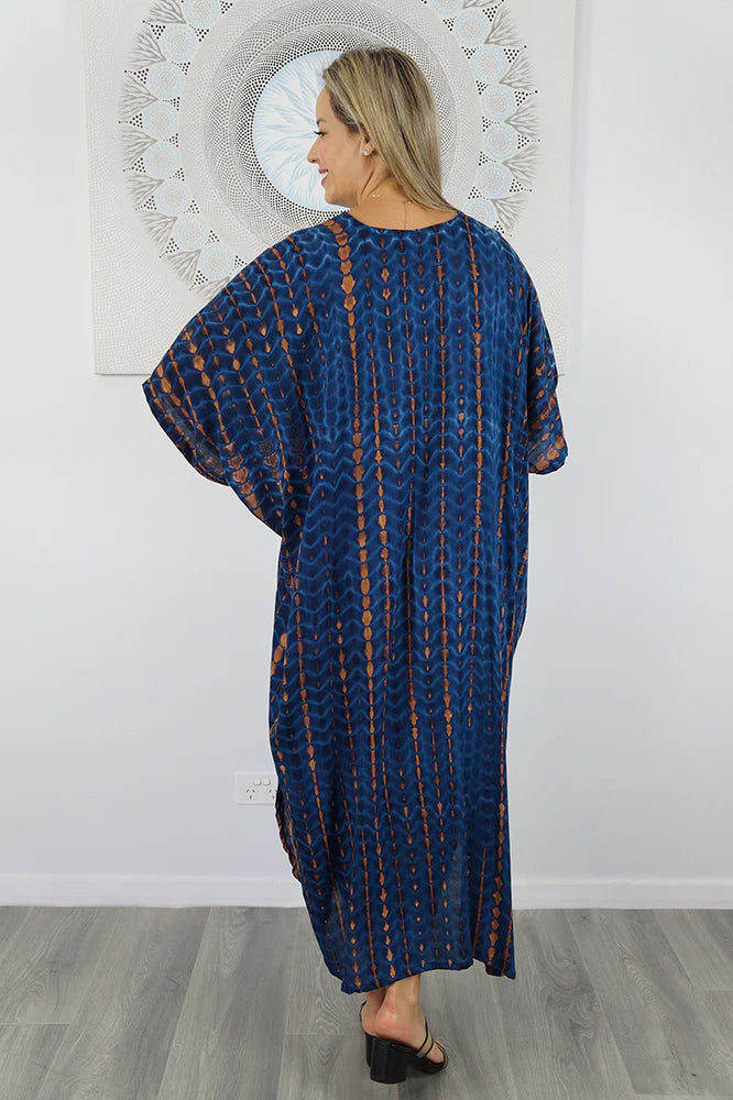 Navy Blue Maya Long Kaftan One Size AU 12-26