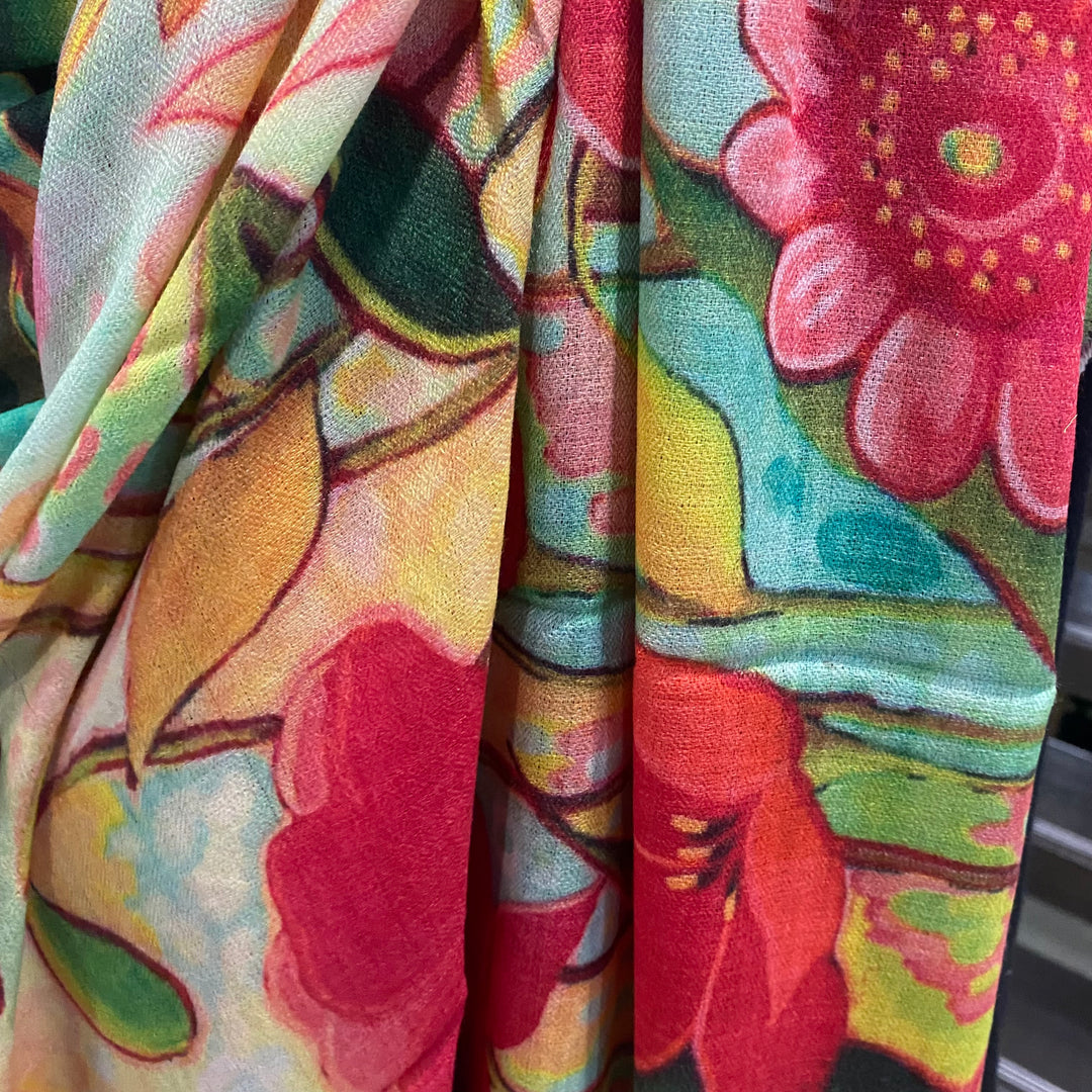Floral Whispers - 100% Cashmere Julian Scarf /Wrap