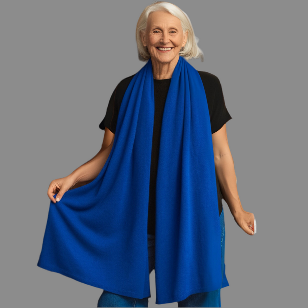 Julian 100% Cashmere Knitted Extra large Travel Wrap/Shawl-Royal Blue