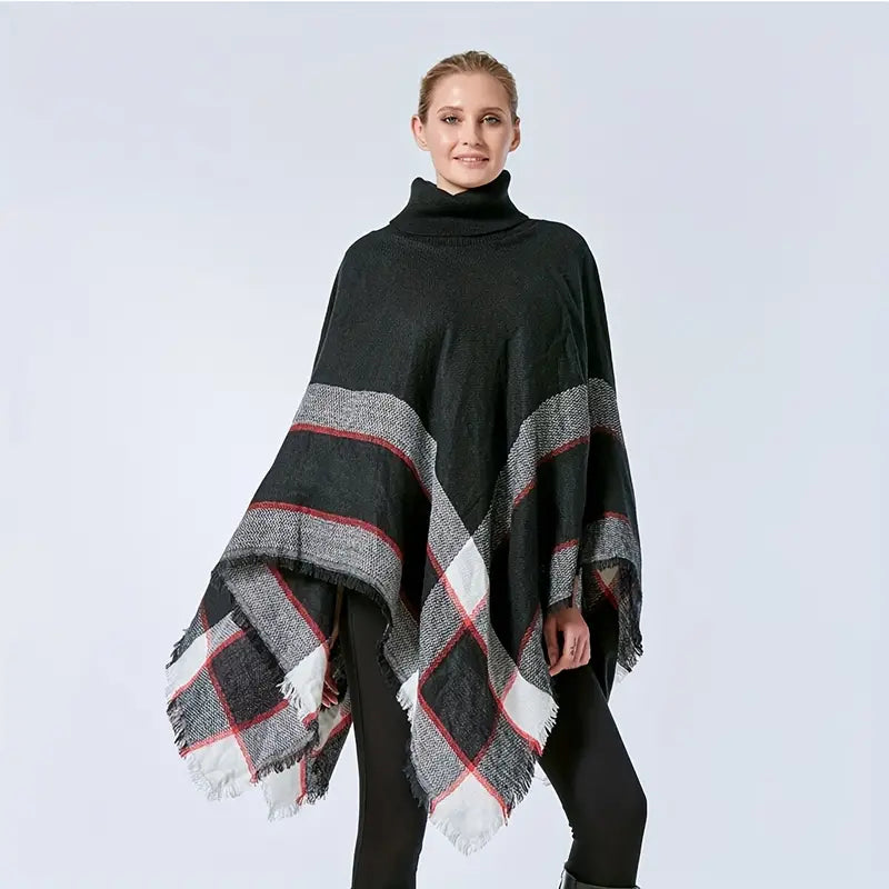 Black Turtleneck poncho shawl wrap