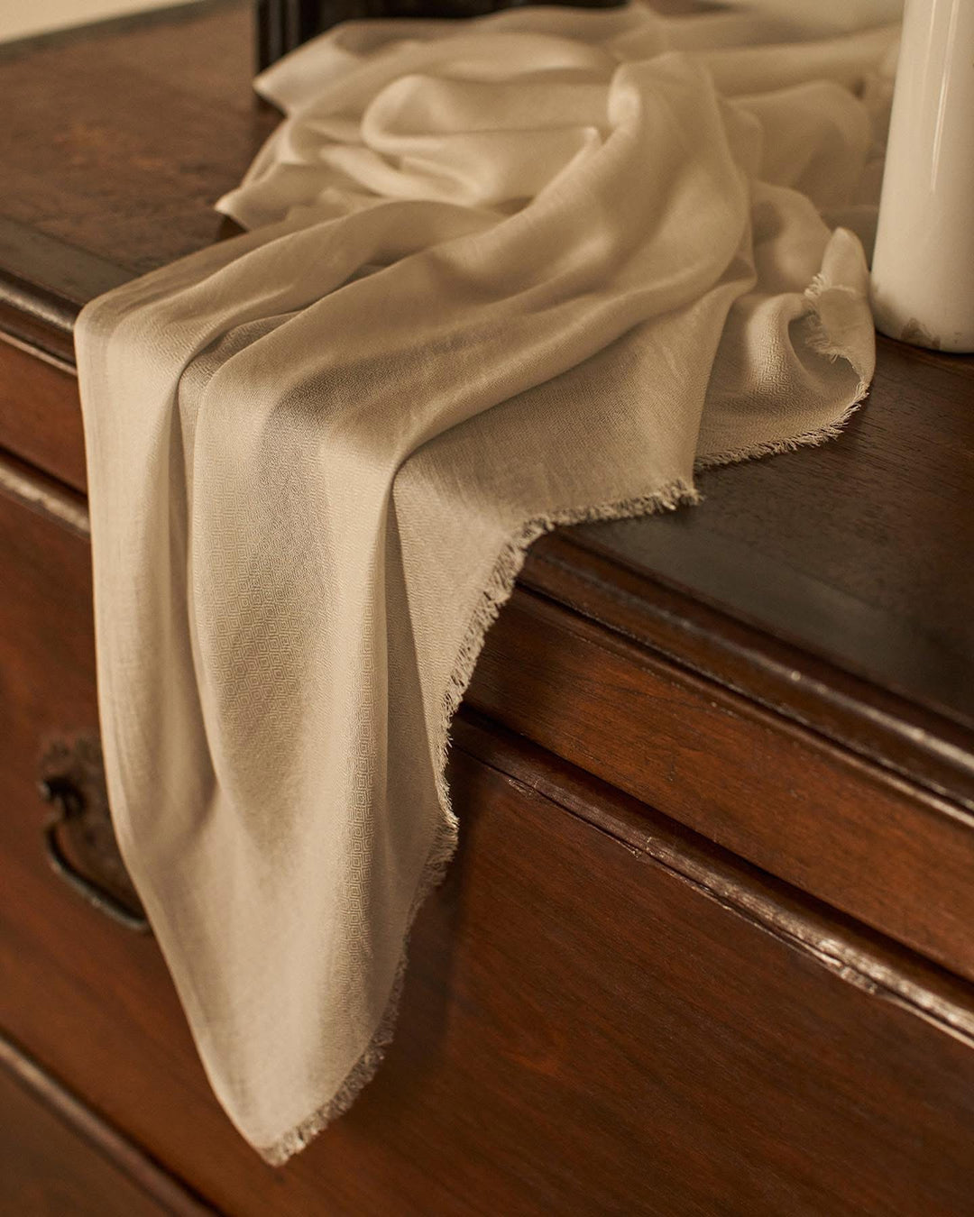 Mist Beige Julian Oversized handwoven pure cashmere scarf