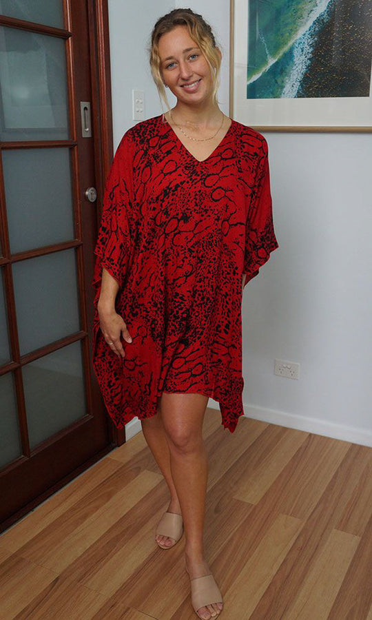 Red Maya Top Tunic KaftanOSFA 14-26