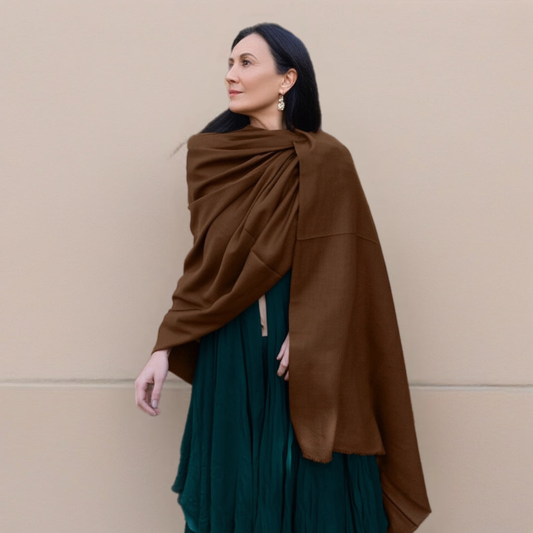 Coffee Brown Julian handwoven pure cashmere scarf