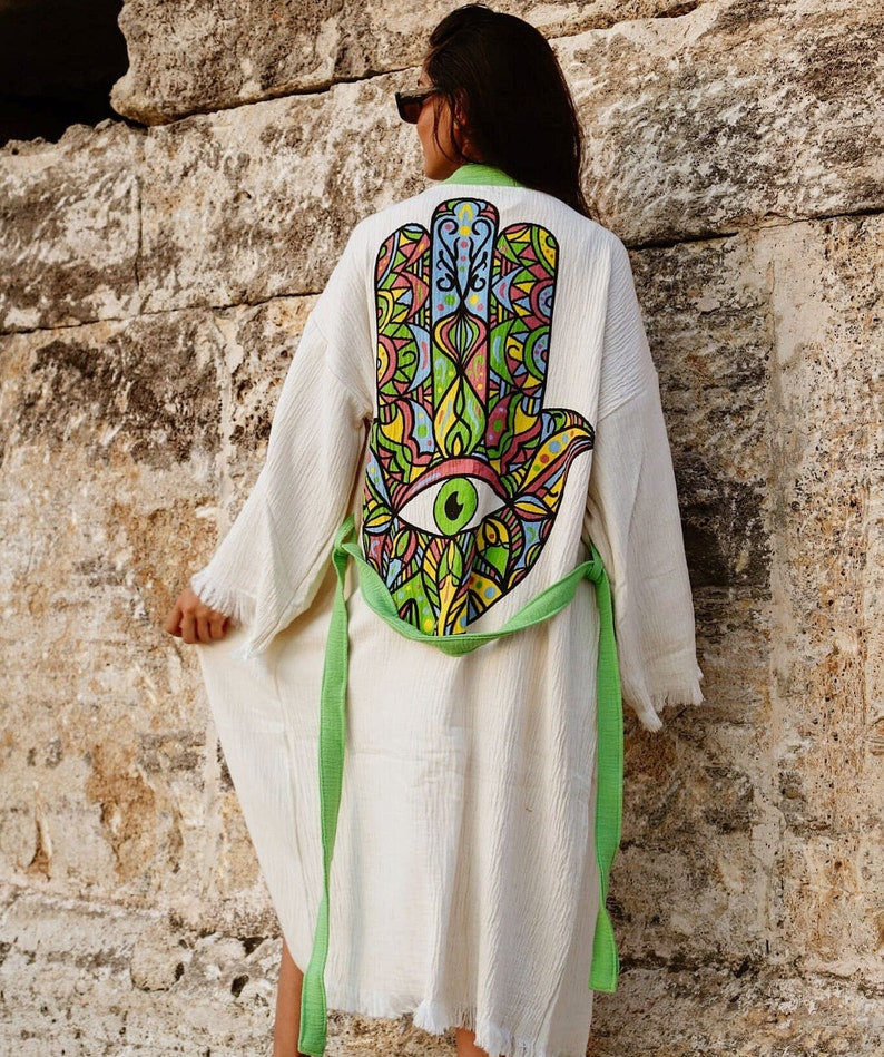 Maya Kimono Robe, Evil Eye Cotton Robe Kimono Free Size