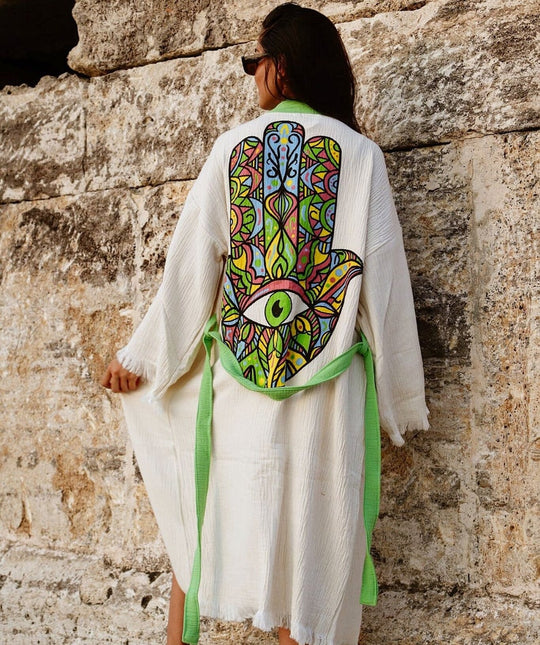 Maya Kimono Robe, Evil Eye Cotton Robe Kimono Free Size