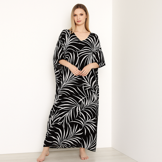 Black Rayon Long Maya Kaftan OSFA AU 12-26