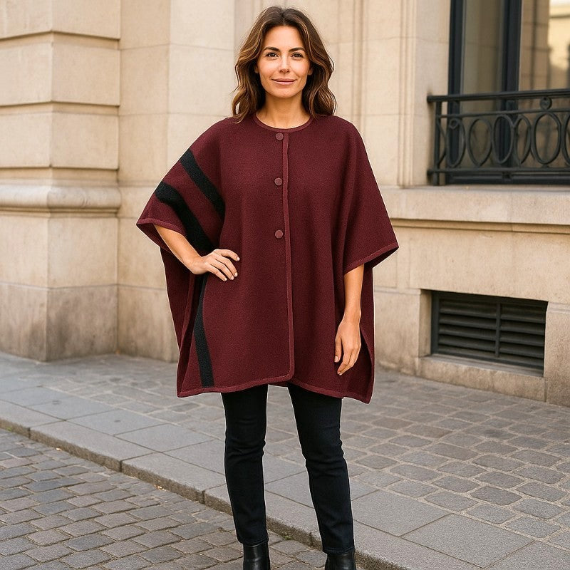 Burgundy DIEA Blanket Stripe cape poncho-One Size AU 12-26