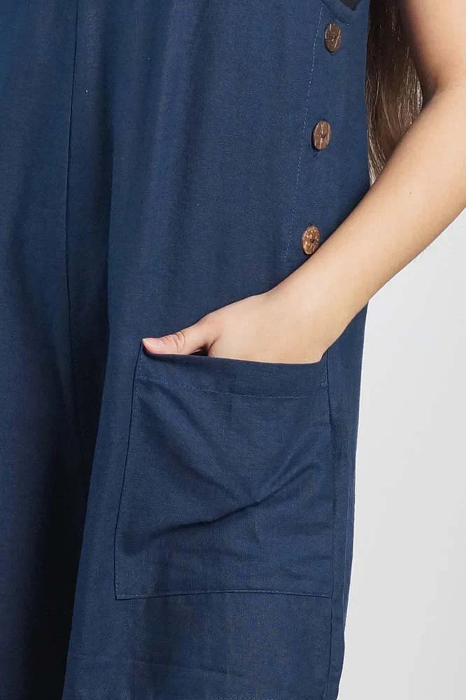 Coco Jumpsuit 100% Cotton in Navy Blue -One Size AU 14-18