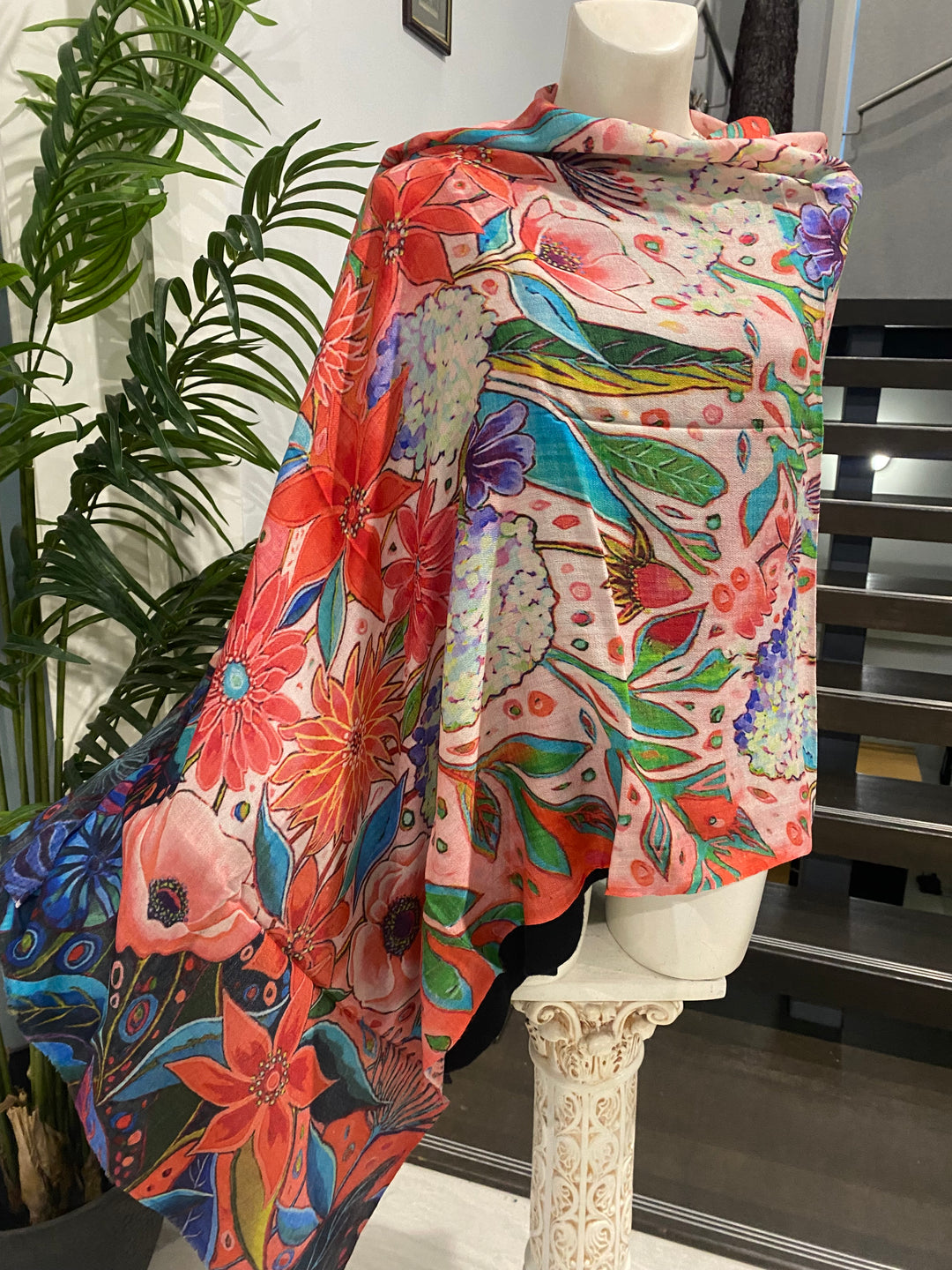 Floral Wearable Art 100% Cashmere Julian Scarf /Wrap