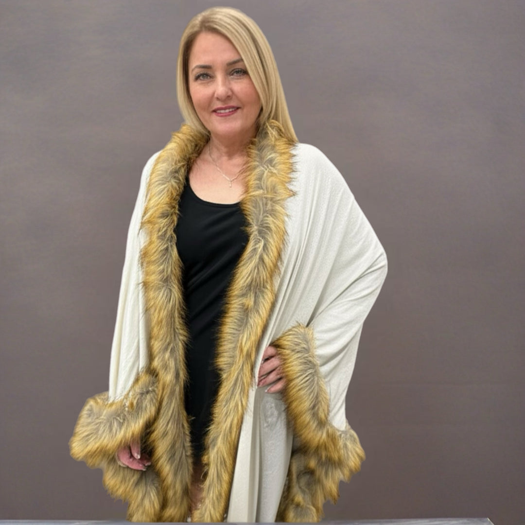 Julian Cashmere Fur Edge Shawl