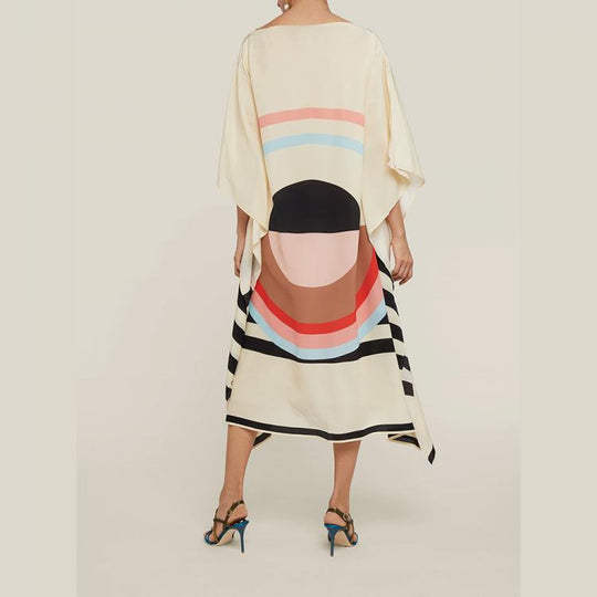 Lillie Beige Geometrical MIDI  Kaftan Dress