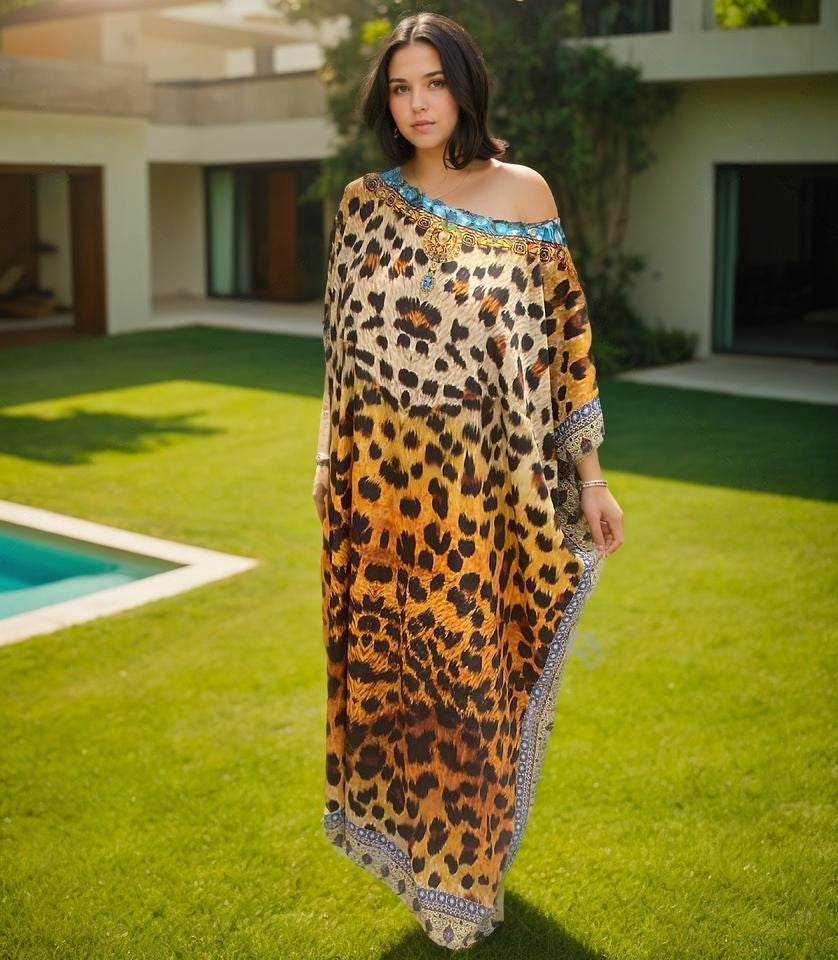 Maya Footprints Silk Mix Kaftan O/S AU 16-26