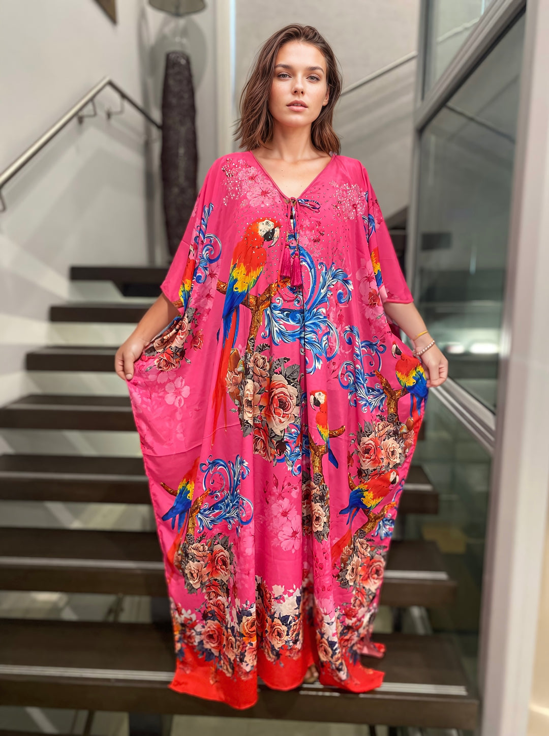 Maya Silk Mix Kaftan,Front tie with embellishments-Size AU 12-20
