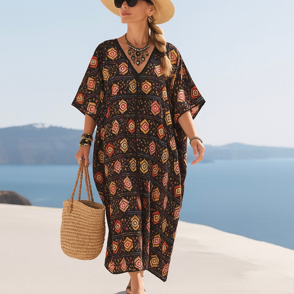 Maya Black Cotton Boho Kaftan Dress- Sizes Available AU 14-30