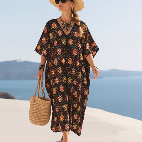 Maya Black Cotton Boho Kaftan Dress- Sizes Available AU 14-30