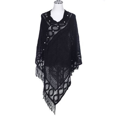 Black Free Size Winter Poncho - Cozy Cold Weather Essential