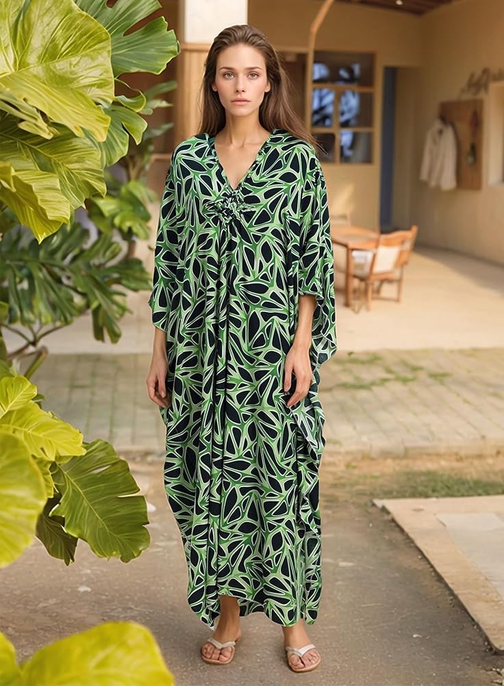 Green Maya Tropical Loose, Casual Kaftan -  AU 8-20