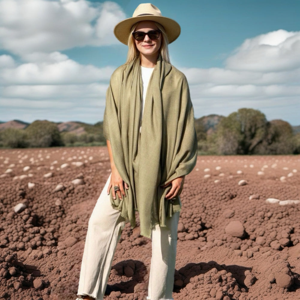 Light Olive Julian 100% Ultra fine Pashmina cashmere oversized scarf/ wrap/ shawl